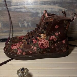 Dr. Martens Shoreditch Brown Floral Canvas Victorian Boots Womens US 7 EUC